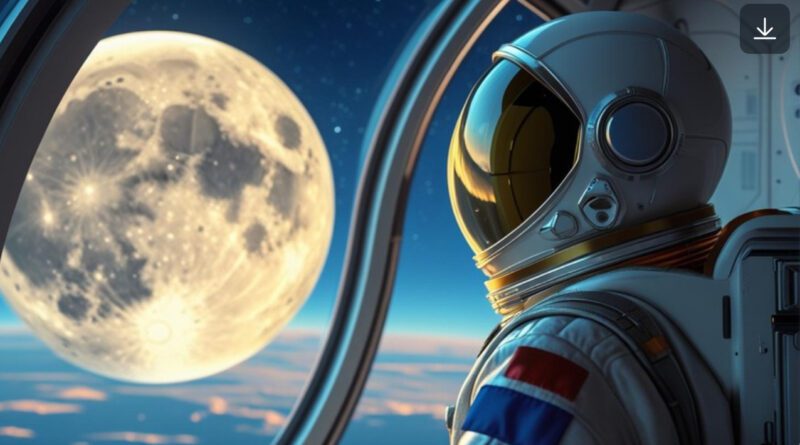 An astronaut in space orbiting the moon.